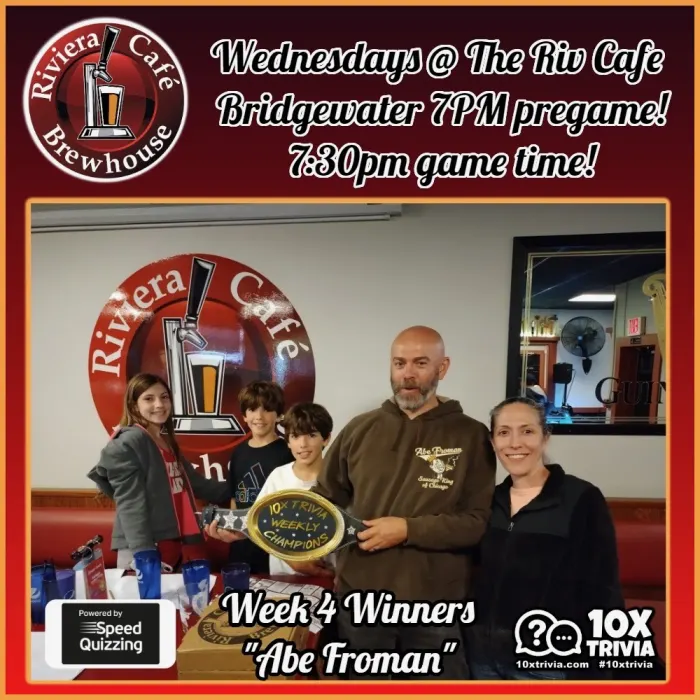 Wednesday trivia week 4 winners with the championship belt